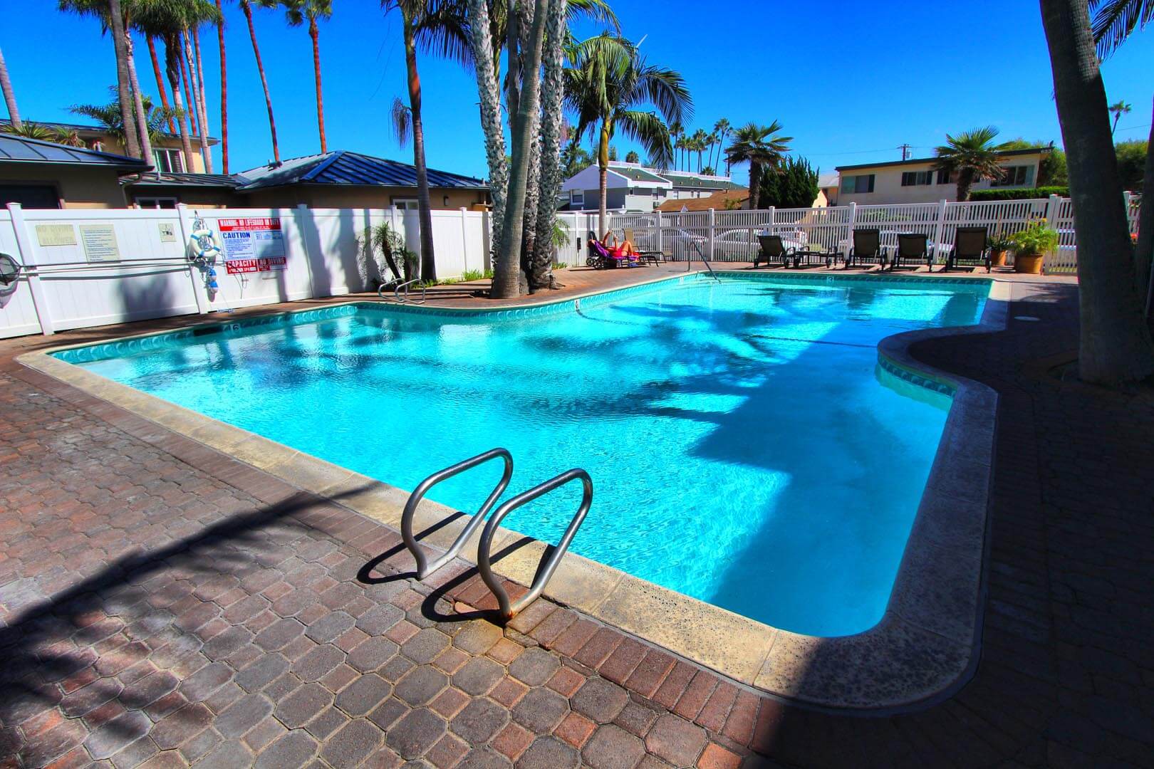 A crisp outdoor pool at VRI's Capri by the Sea in San Diego, California.